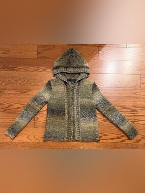 Prana Olive Green and Gray Hooded Knit Cardigan